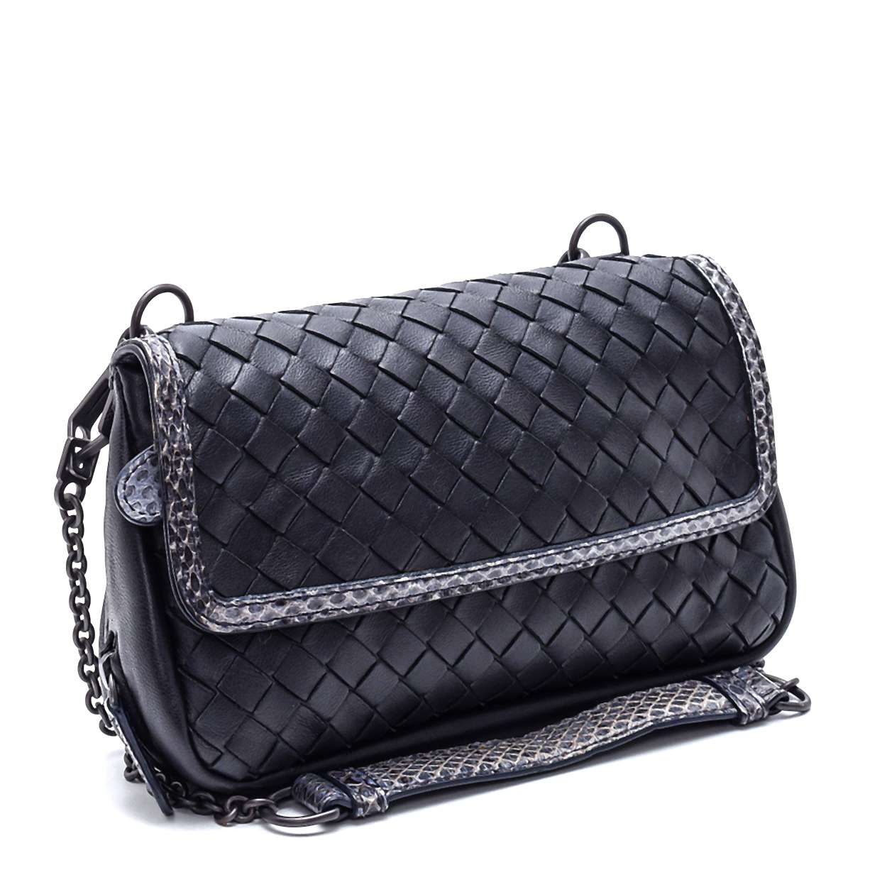 Bottega Veneta - Black Intrecciato Nappa Leather and Python Mini Messenger Bag